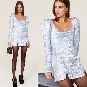 Sau Lee Jen Chinese Jacquard Dress in Blue Size US 4